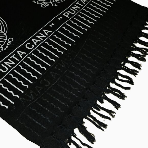 PUNTA CANA B&W WRAP with FISH MOTIF from DOMINICAN REPUBLIC--PERFECT BEACH VIBE - Picture 12 of 14